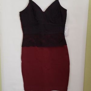 Wine/black lace detail bodycon dress large BNWT